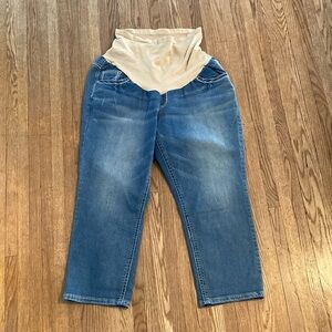 Indigo Blue Cream Straight Leg Maternity Jeans/Capris